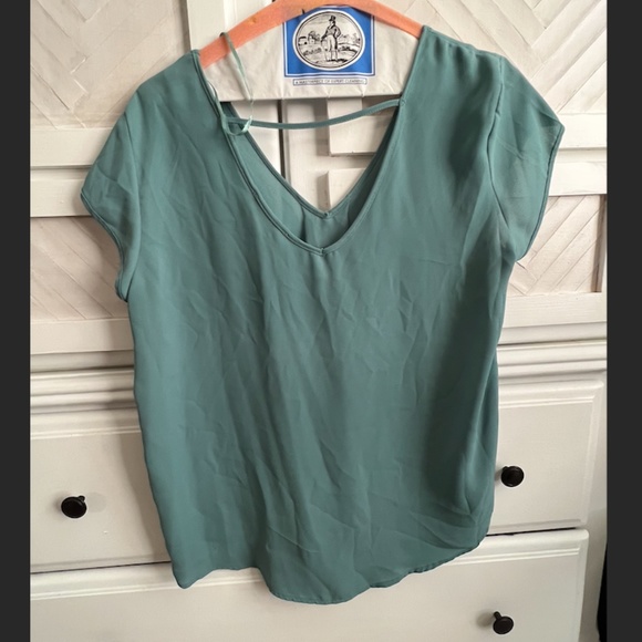 Teal V neck Loose Fit short sleeve blouse - Picture 1 of 2